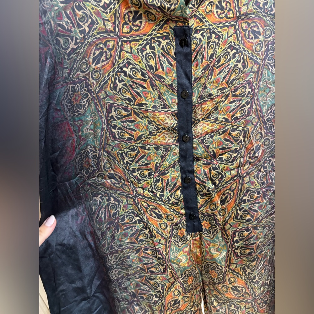Johnny Was BIYA 100% Silk Drapey Boho Abstract Blouse - Picture 5 of 5